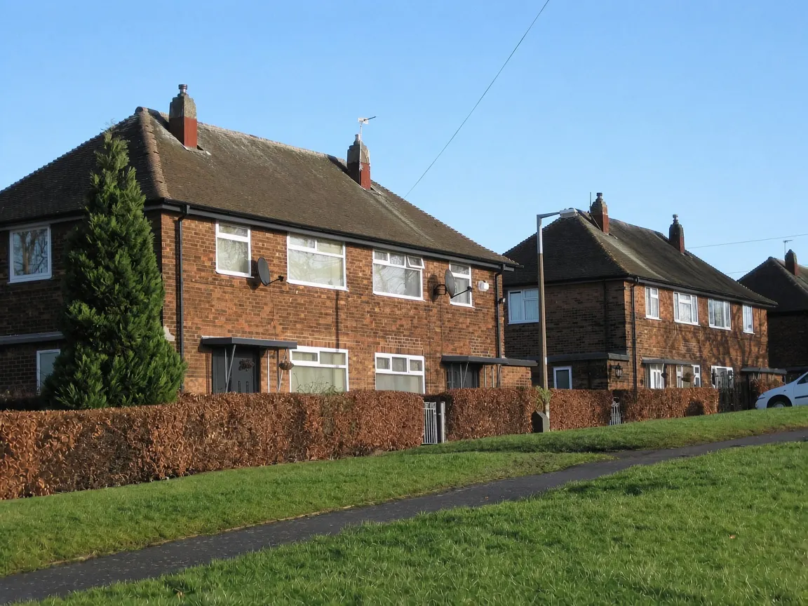 Semi-detached houses with anthracite grey fascias and black gutters