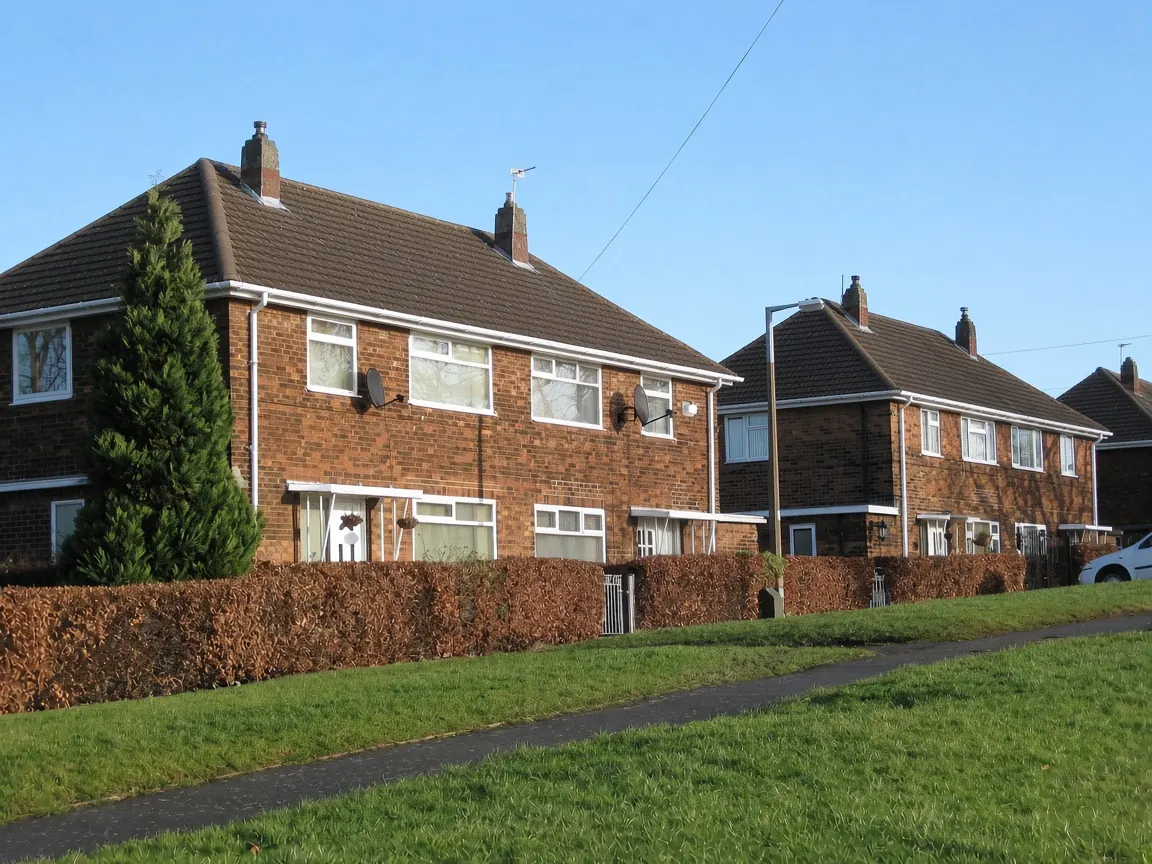 Red-brick semi-detached houses with new white uPVC fascias, soffits and guttering